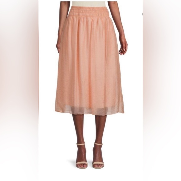 Vince Dresses & Skirts - Vince Smocked Full Midi Skirt Size XL Peach Fairycore Ethereal Neutral Casual